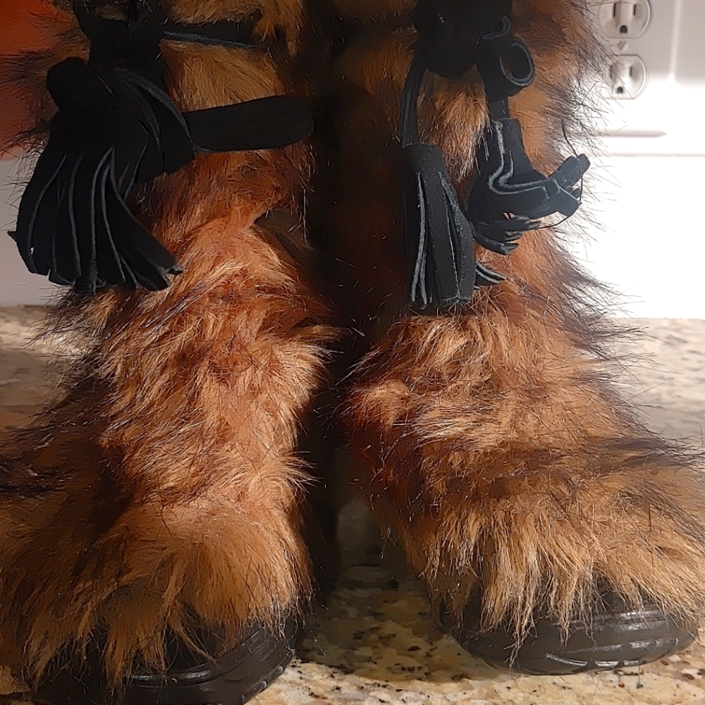 Women's brown fur covered boots